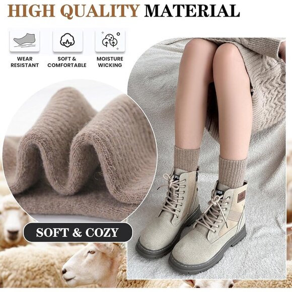 Womens Merino Wool Assorted Socks 5 Pairs Warm Thick Crew Cozy Winter Boot Socks - Picture 4 of 6